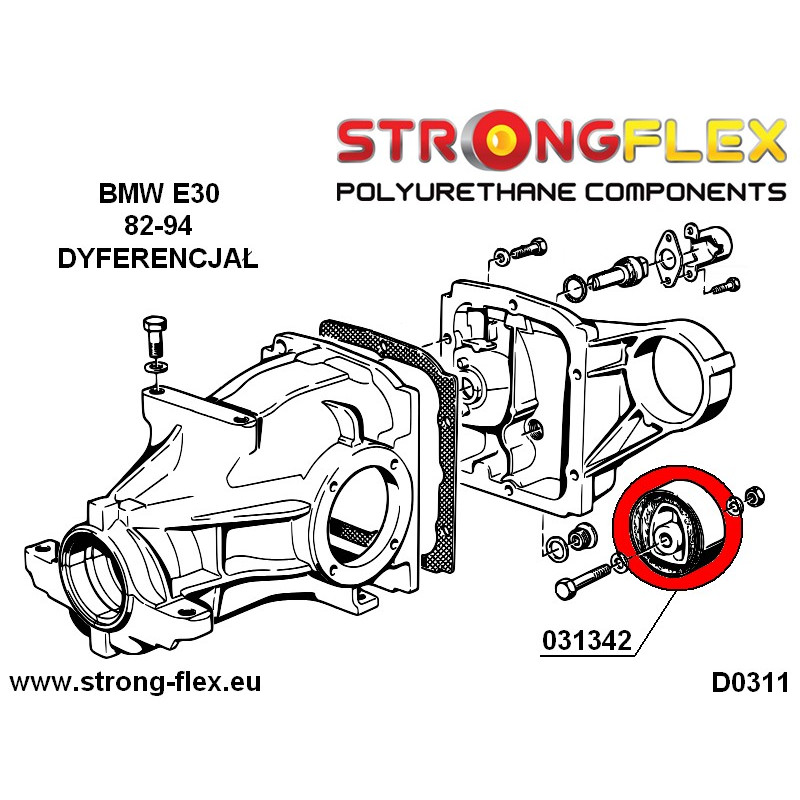 STRONGFLEX|031342A: Buchse Hintere Differential Aufhängung SPORT BMW Seria 3 II 82-91 E30 III 90-99 E36 Diagramm Schema:D0311