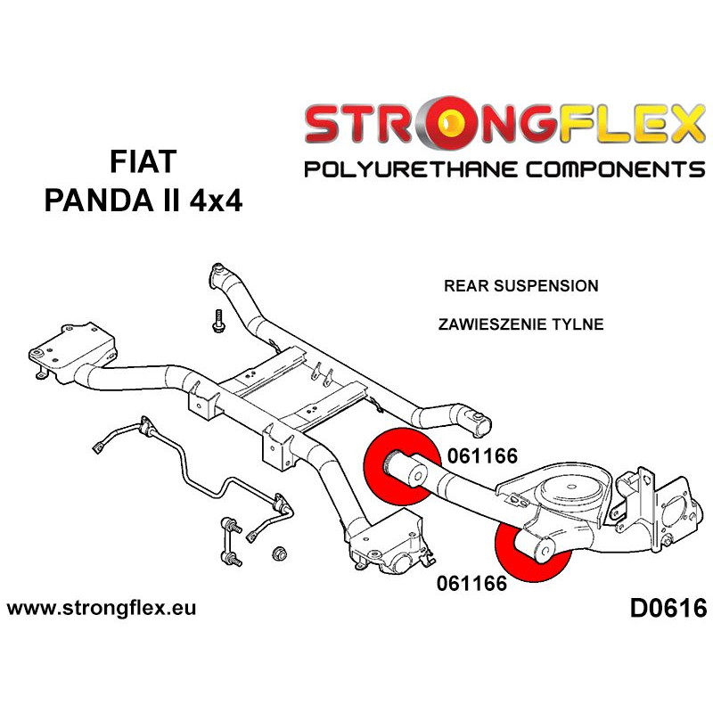 STRONGFLEX|061166A: Hinterachse Querlenkerbuchse SPORT Fiat Cinquecento 91-98 Seicento 98-08 Panda II Diagramm Schema:D0616