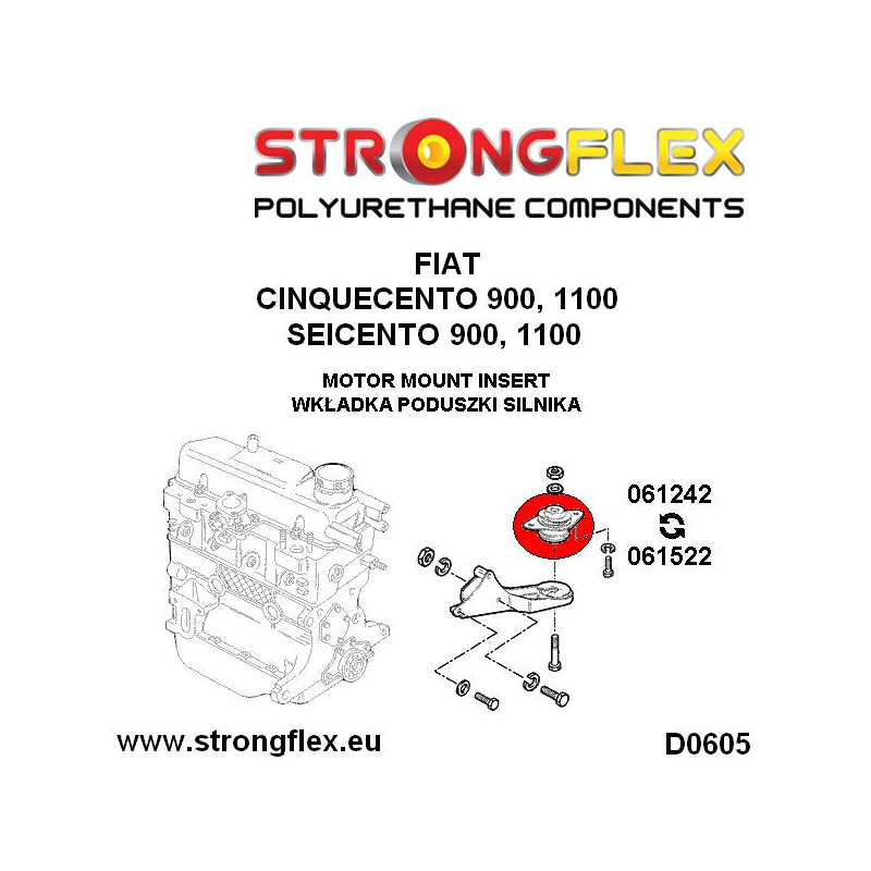 STRONGFLEX|061242A: Einsatz Motoraufhängung SPORT Fiat Cinquecento 91-98 Seicento Diagramm Schema:D0605