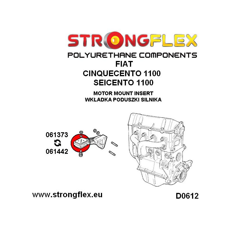 STRONGFLEX|061373A: Motor mount inserts (timing gear side) SPORT Fiat Cinquecento 91-98 Seicento diagram scheme:D0612