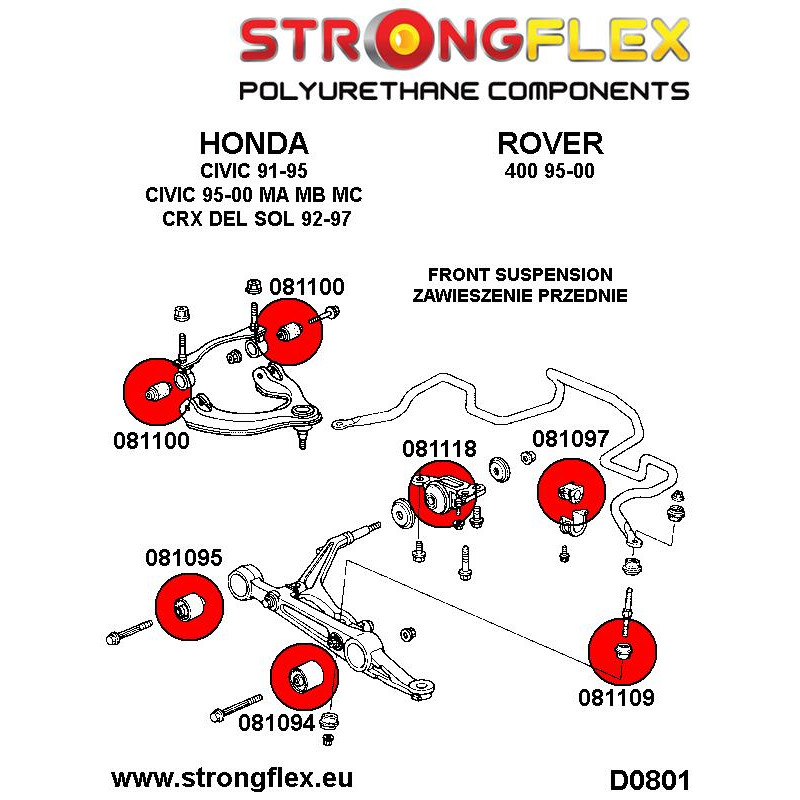 STRONGFLEX|081094A: Front wishbone - outer bush SPORT Acura Integra III 93-01 DB6/7/8/9/DC1/2/4 DC1/4 diagram scheme:D0080