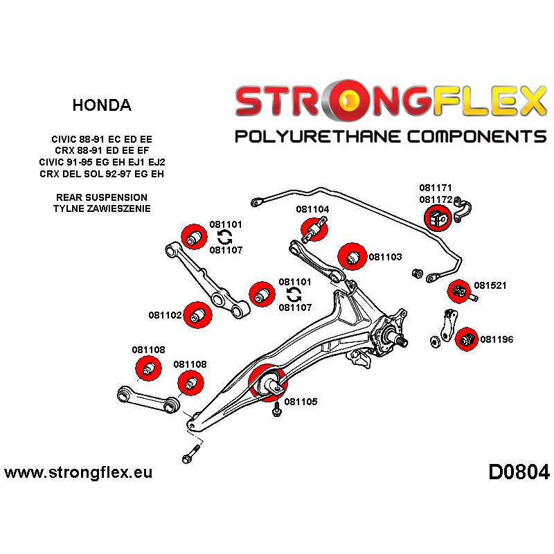 STRONGFLEX|081101A: Outer arm to hub bush and inner track arm bush 31mm SPORT Honda Civic V 91-95 EG/EH diagram scheme:D0804