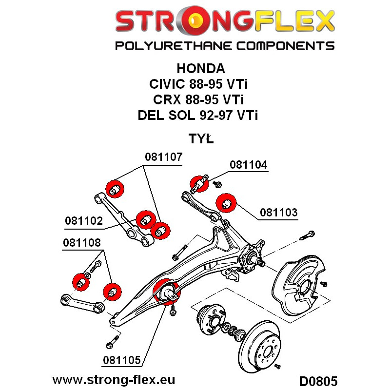 STRONGFLEX|081102A: Hinterachse untere Stoßdämpfer-Aufhängung Buchse SPORT Honda Civic V 91-95 EG/EH EJ IV 88-91