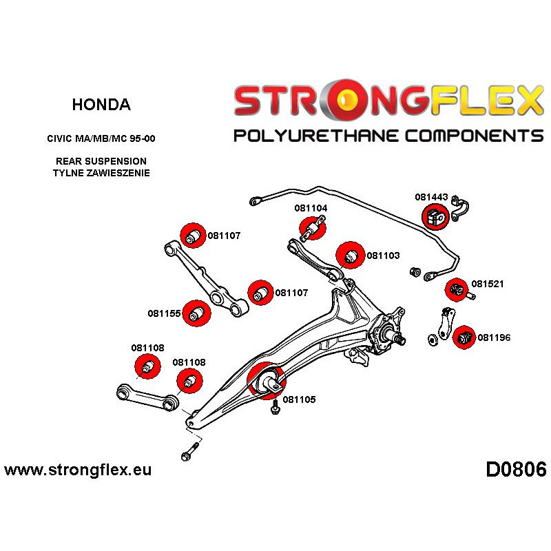 STRONGFLEX|081104A: Buchse Hinterachse obere innere Koppelstange SPORT Acura Integra III 93-01 Diagramm Schema:D0806