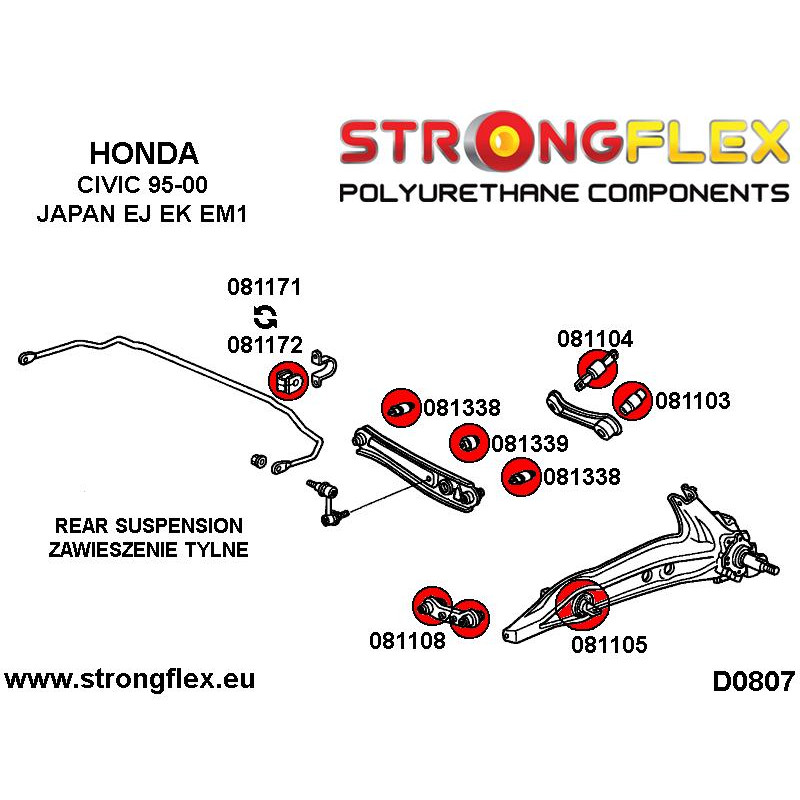 STRONGFLEX|081105B: Rear trailing arm mount bush Acura Integra III 93-01 DB6/7/8/9/DC1/2/4 DC1/4 Type R diagram scheme:D0807