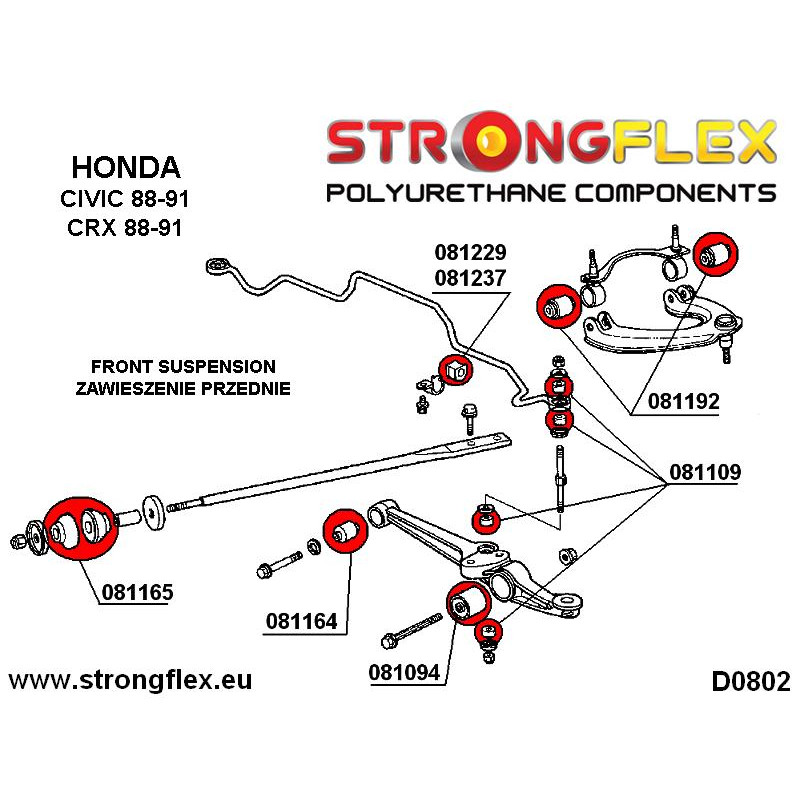 STRONGFLEX|081109A: Front eye bolt mounting bush SPORT Acura Integra III 93-01 DB6/7/8/9/DC1/2/4 DC1/4 diagram scheme:D0802