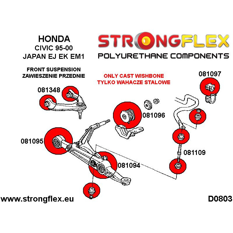 STRONGFLEX|081109A: Front eye bolt mounting bush SPORT Acura Integra III 93-01 DB6/7/8/9/DC1/2/4 DC1/4 diagram scheme:D0803