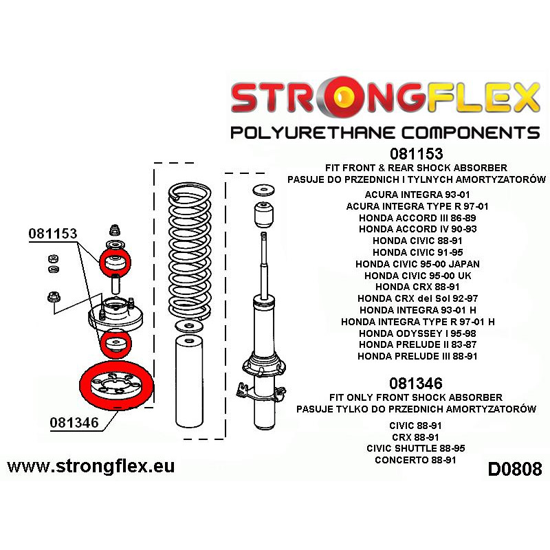 STRONGFLEX|081153A: Shock absorber mounting SPORT Acura Integra III 93-01 DB6/7/8/9/DC1/2/4 DC1/4 Type R 95-00 DC2