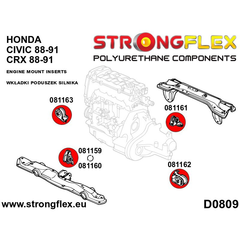 STRONGFLEX|081160A: Einsatz Motoraufhängung SPORT Honda Civic IV 88-91 EC/ED EE EF EX CRX Diagramm Schema:D0809