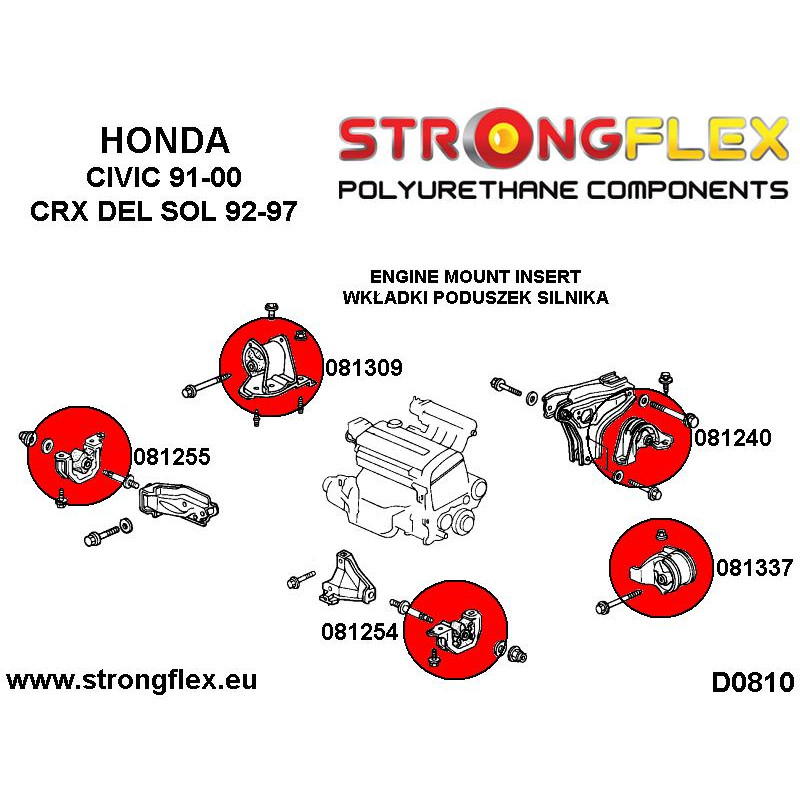 STRONGFLEX|081309A: Wkładki prawej górnej poduszki silnika SPORT Honda Civic V 91-95 EG/EH EJ CRX del diagram schemat:D0810