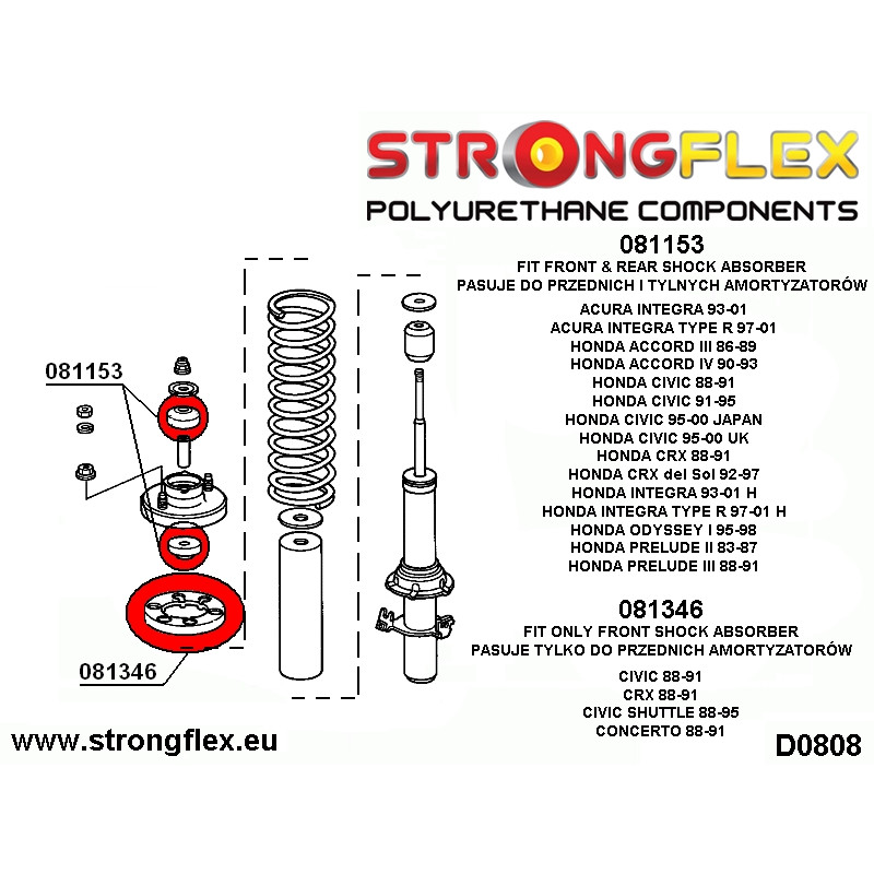 STRONGFLEX|081346A: Front spring mount SPORT Honda Civic IV 88-91 EC/ED EE EF EX CRX diagram scheme:D0808