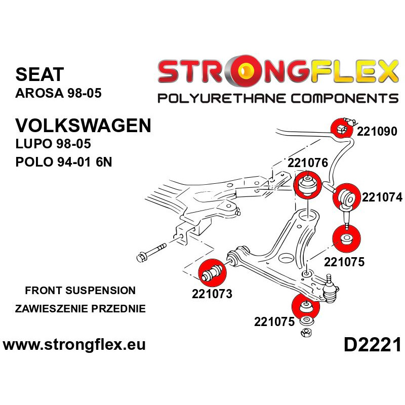 STRONGFLEX|221074B: Front anti roll bar eye bolt bush Seat Córdoba I 93-02 6K Ibiza II Inca 9K 95-03 diagram scheme:D2221