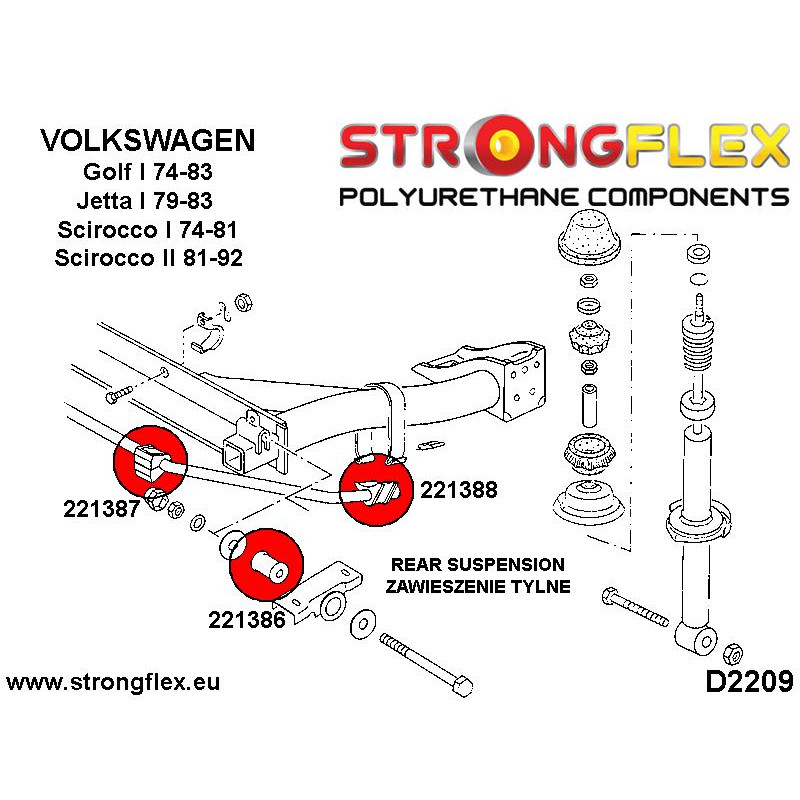 STRONGFLEX|221387A: Rear anti roll bar mount - inner bush SPORT Volkswagen Golf I 74-93 17 Jetta 79-84 A1 diagram scheme:D2209