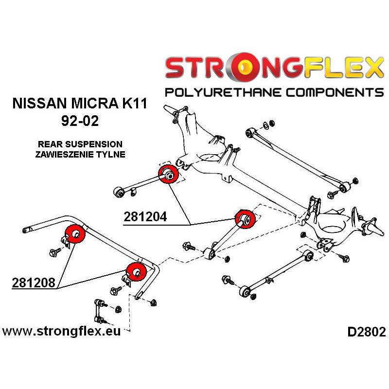 STRONGFLEX|281204A: Buchse Aufhängung Hinterachsträger oberer Lenker SPORT Nissan Micra II 92-02 Diagramm Schema:D2802