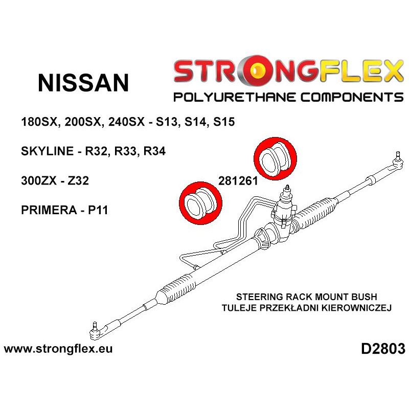 STRONGFLEX|281261B: Steering rack mount bush Nissan 300ZX 90-96 Z32 Skyline VIII 89-94 R32 AWD S-chassis diagram scheme:D2803