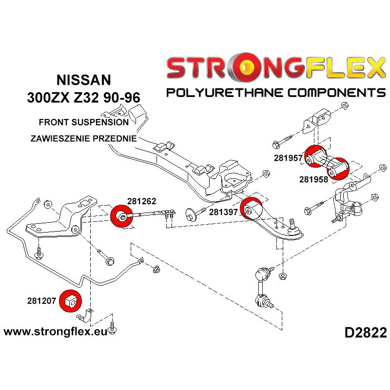 STRONGFLEX|281262A: Buchse vordere Zug, Schubstrebe SPORT Nissan 300ZX 90-96 Z32 Skyline VIII 89-94 R32 Diagramm Schema:D2822