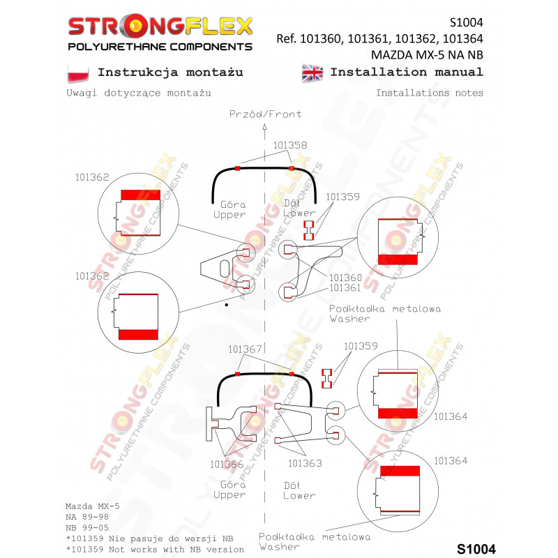 STRONGFLEX|101360A: Tuleja wahacza przedniego dolnego przednia SPORT Mazda MX-5/Miata Roadster I 89-98 NA II 99-05