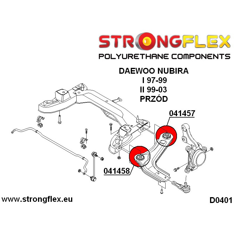 STRONGFLEX|041458A: Tuleja wahacza przedniego - przednia SPORT Daewoo Nubira I diagram schemat:D0401