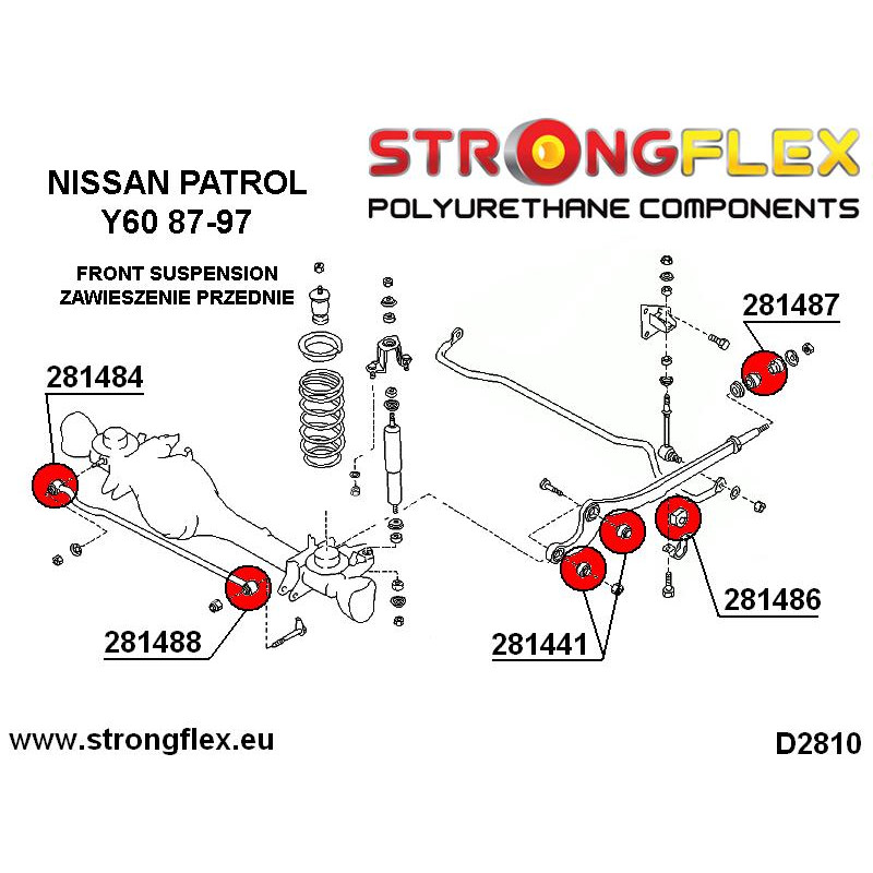 STRONGFLEX|281441A: Tuleja wahacza przedniego przednia SPORT Nissan Patrol/Safari IV 87-97 Y60 V 97-10 diagram schemat:D2810