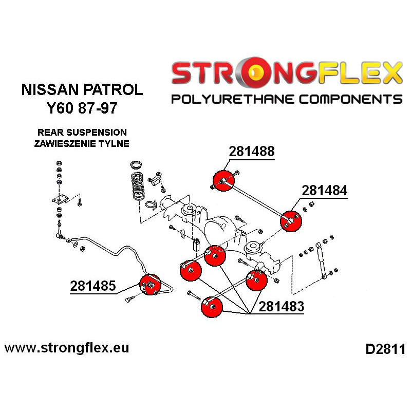 STRONGFLEX|281484A: Panhard rod bushing diff mount 26mm SPORT Nissan Patrol/Safari IV 87-97 Y60 V 97-10 Y61 diagram scheme:D2811