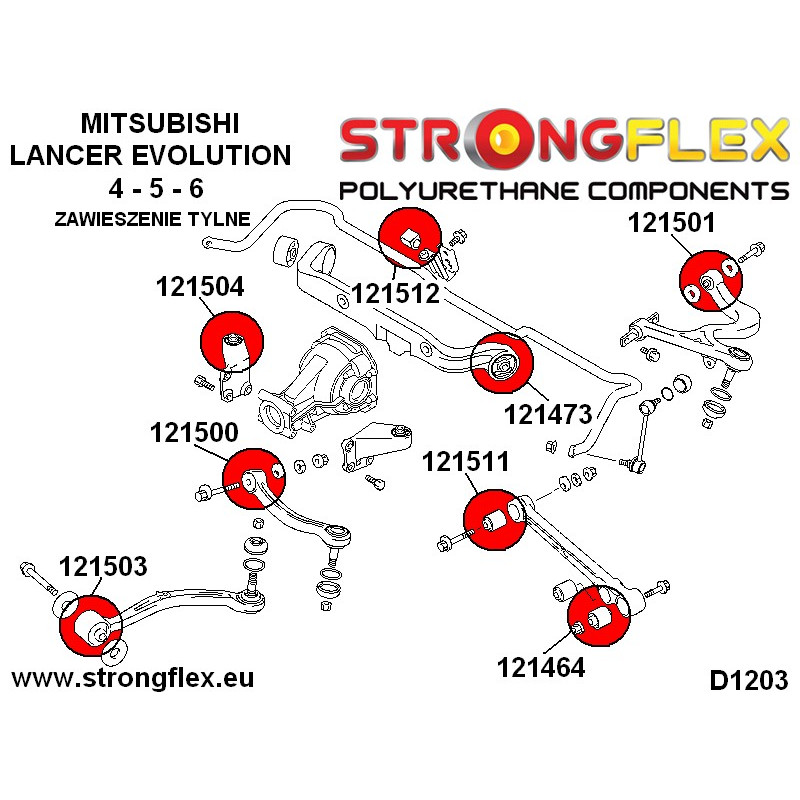 STRONGFLEX|121512A: Rear anti roll bar bush SPORT Mitsubishi Lancer Evolution IV/V VI 96-01 VII VIII IX diagram scheme:D1203