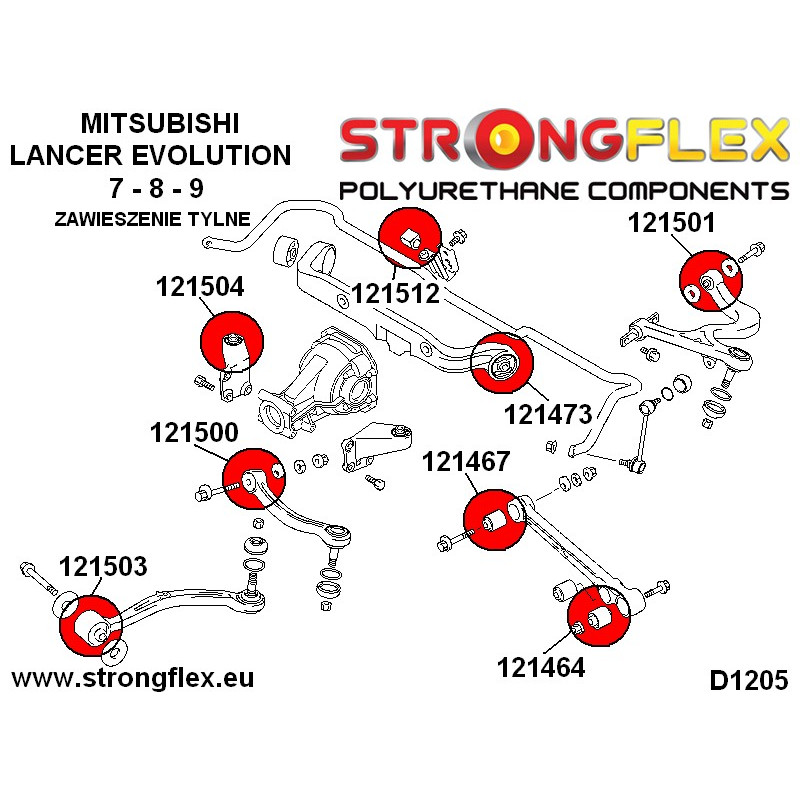 STRONGFLEX|121512A: Rear anti roll bar bush SPORT Mitsubishi Lancer Evolution IV/V VI 96-01 VII VIII IX diagram scheme:D1205