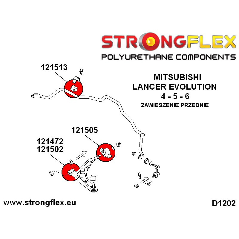 STRONGFLEX|121513A: Front anti roll bar bush SPORT Mitsubishi Lancer Evolution IV/V VI diagram scheme:D1202