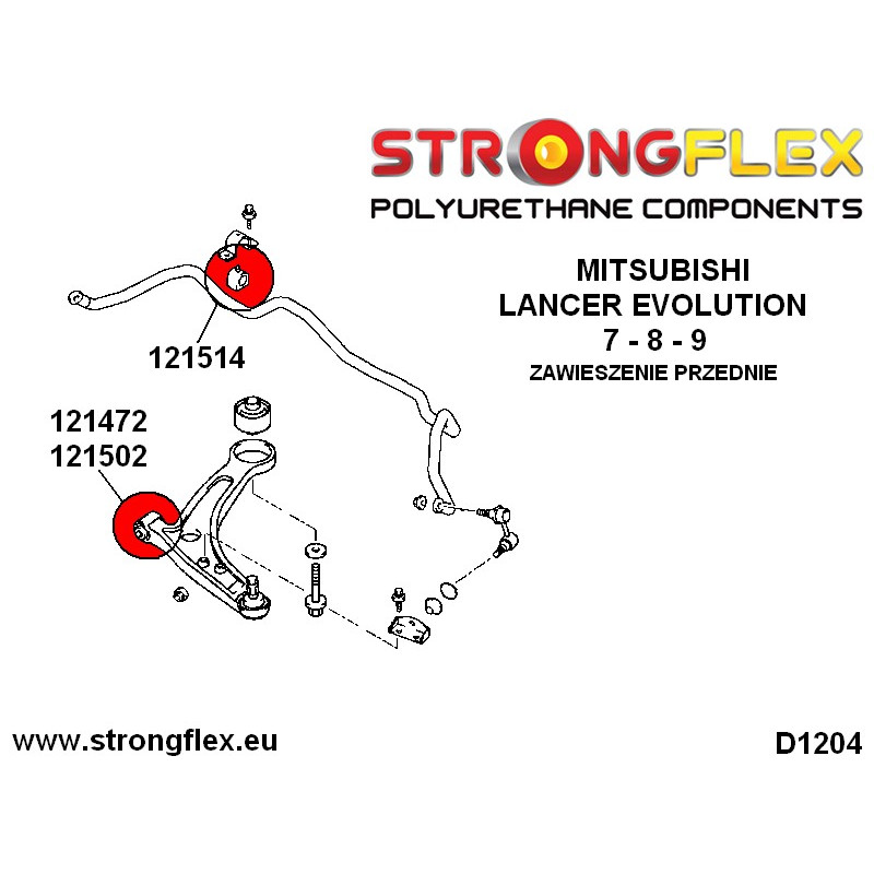 STRONGFLEX|121514A: Tuleja stabilizatora przedniego/tylnego SPORT Mitsubishi Lancer Evolution VII/VIII IX diagram schemat:D1204