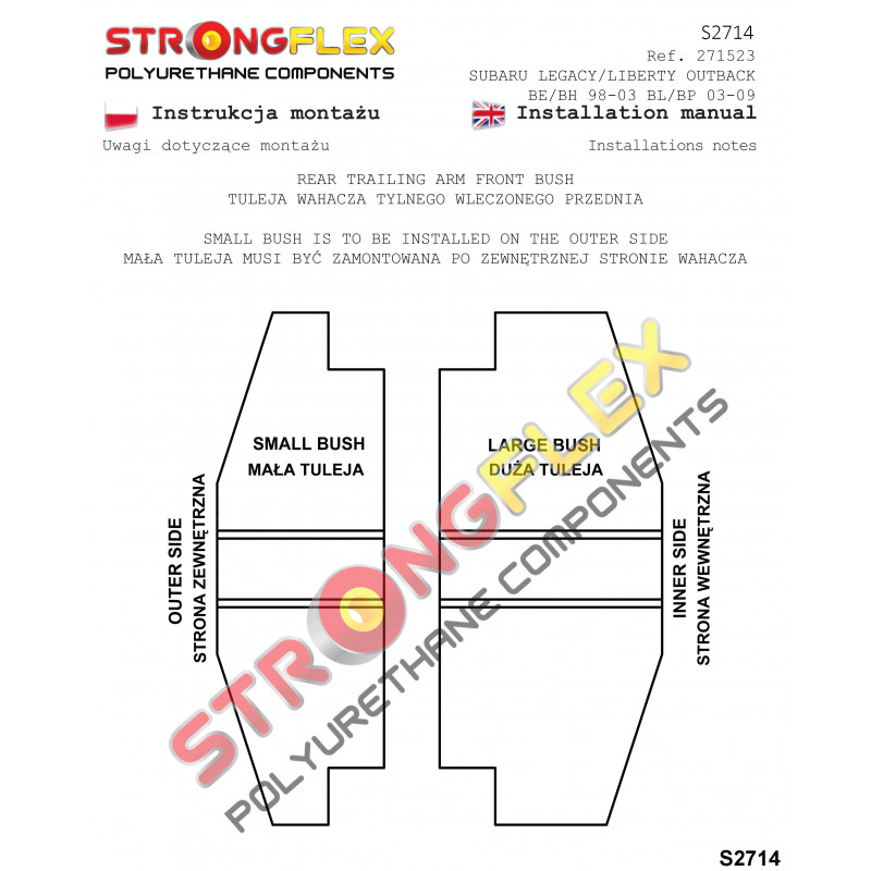 STRONGFLEX|271523A: Hinterachse Längslenker vordere Buchse SPORT Subaru Legacy/Outback Legacy III/Outback II 98-03