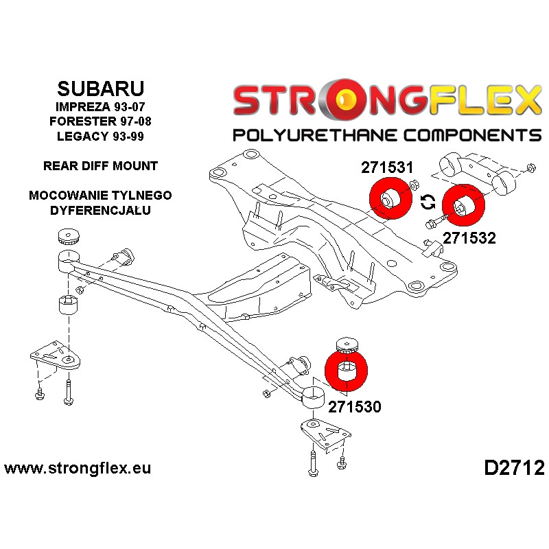 STRONGFLEX|271531B: Rear diff mounting bush Saab 9-2X 04-06 Subaru Forester I 97-02 SF II 02-08 SG Impreza diagram scheme:D2712