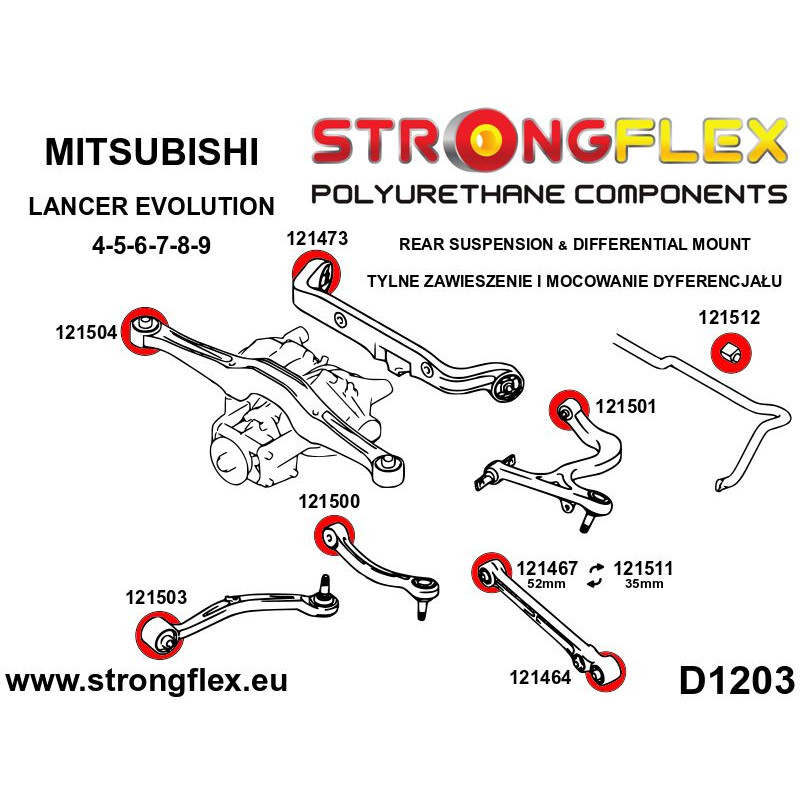 STRONGFLEX|126140A: Polyurethan Buchsensatz Hinterachse SPORT Mitsubishi Lancer Evolution IV/V VI Diagramm Schema:D1203