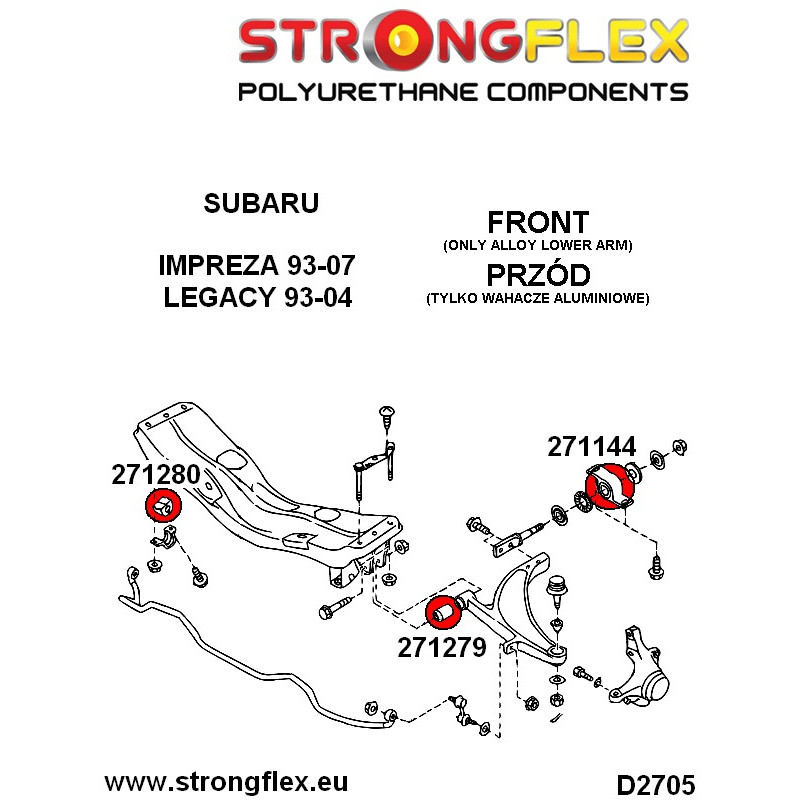 STRONGFLEX|276081B: Front suspension bush kit Saab 9-2X 04-06 Subaru Impreza II 00-07 GD GG Legacy/Outback diagram scheme:D2705