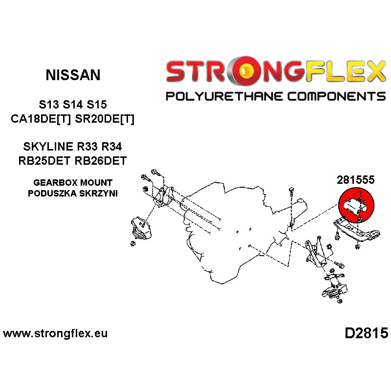 STRONGFLEX|281555B: Gearbox mount NISSAN Nissan Skyline VIII 89-94 R32 AWD S-chassis 180SX/200SX 240SX diagram scheme:D2815