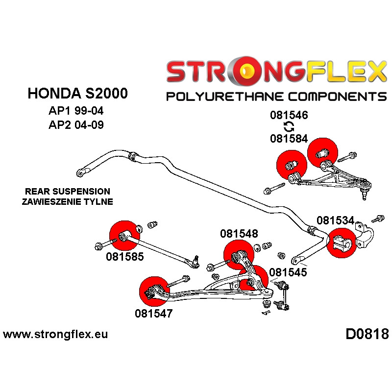 STRONGFLEX|081545A: Buchse vorderer/hinterer Stoßdämpfer Domlager SPORT Honda S2000 AP1 99-04 AP2 Diagramm Schema:D0818