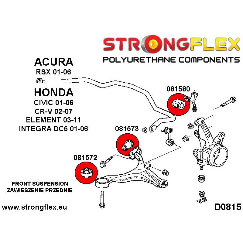 STRONGFLEX|081572B: Front wishbone front bush Acura RSX 01-06 DC5 Honda Civic VII EU/ES EP EM EV EP3 Type diagram scheme:D0815