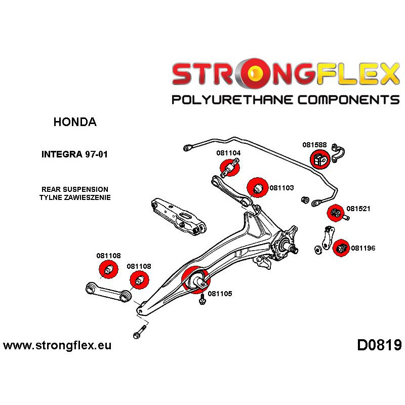 STRONGFLEX|081588A: Rear anti roll bar bush SPORT Acura Integra III 93-01 DB6/7/8/9/DC1/2/4 Type R 95-00 diagram scheme:D0819