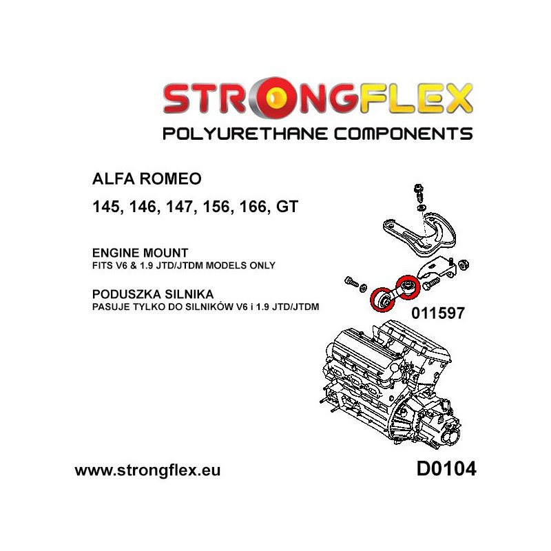 STRONGFLEX|011597B: Engine mount stabiliser Alfa Romeo 147 00-10 type 937 156 97-07 932 166 99-07 936 GT diagram scheme:D0104