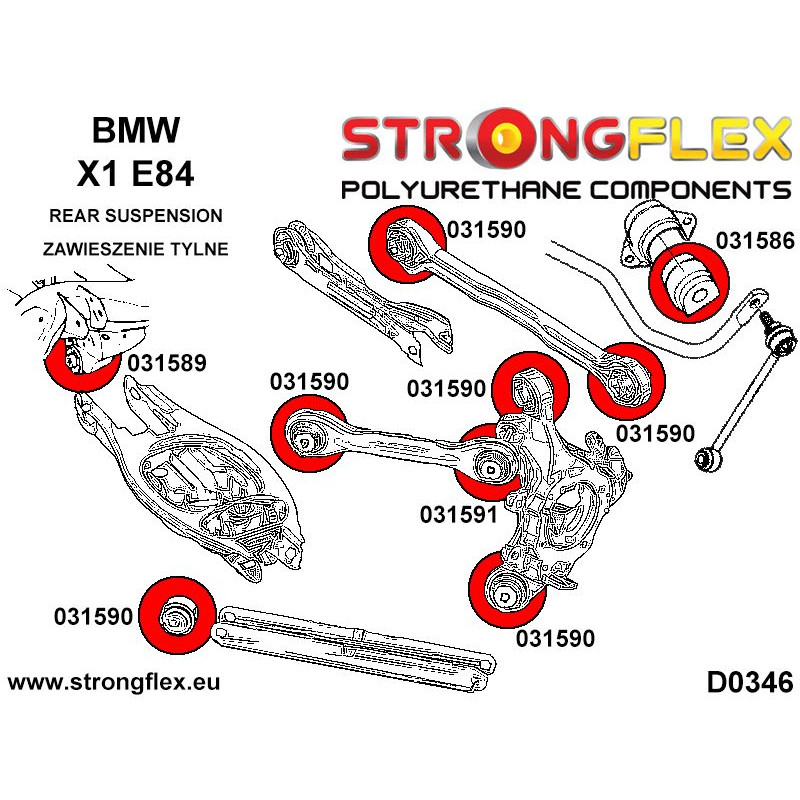 031590A - Rear upper control arm to chassis bush SPORT - Polyurethane strongflex.eu