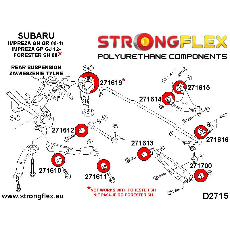 STRONGFLEX|271619A: Rear beam mount bush SPORT Subaru Impreza III 07-14 GE GV GH GR IV 11-16 GP GJ diagram scheme:D2715