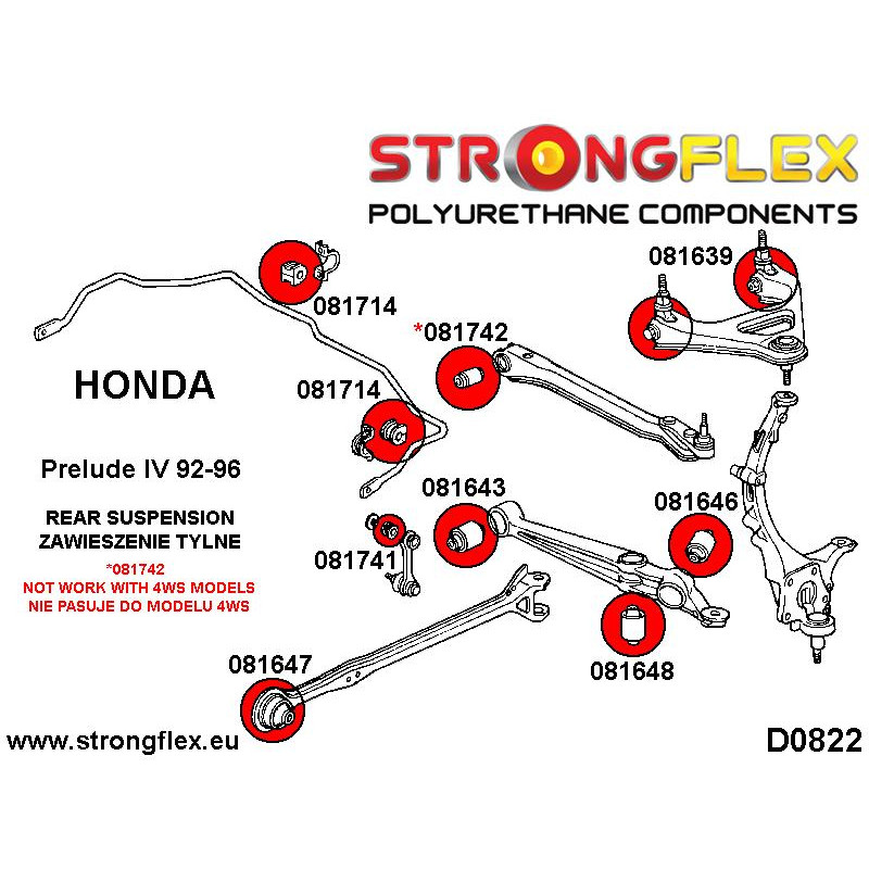 STRONGFLEX|081639A: Tuleja wahacza górnego SPORT Honda Accord IV 90-93 V 94-97 Prelude 92-96 BA/BB 96-01 diagram schemat:D0822