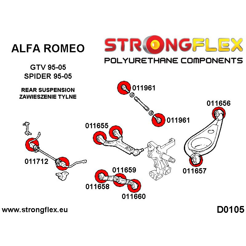 STRONGFLEX|011655A: Rear upper arm bush SPORT Alfa Romeo GTV 95-05 type 916 Spider diagram scheme:D0105