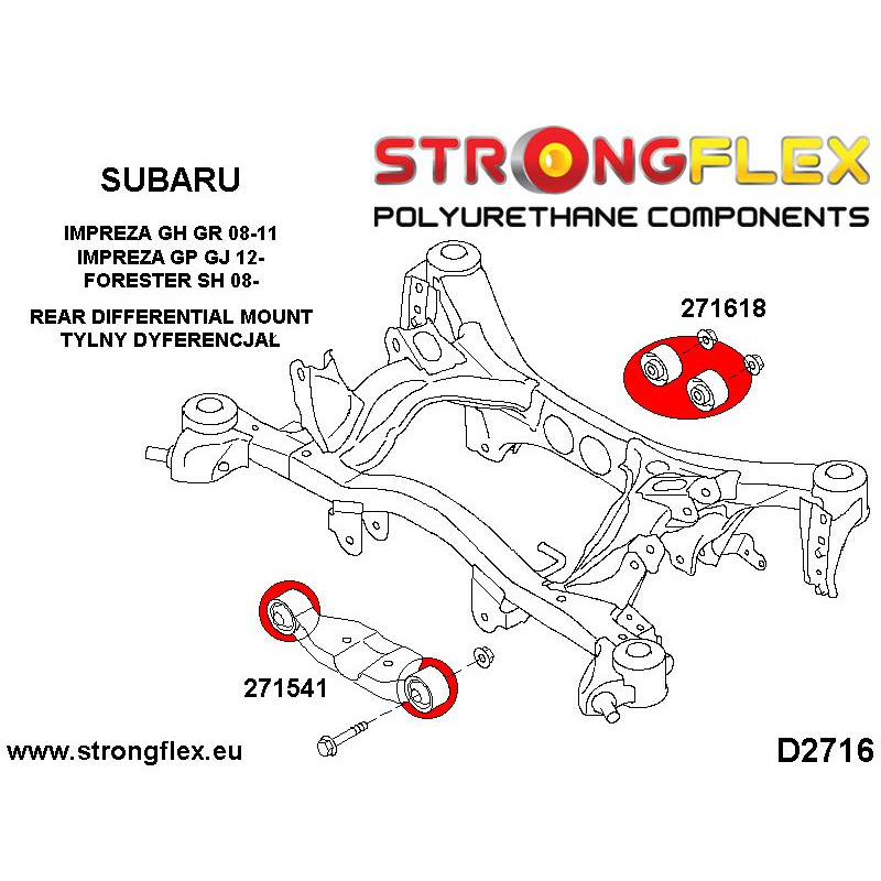 STRONGFLEX|271618B: Rear diff rear mounting bush Subaru Forester III 09-13 SH Impreza 07-14 GE GV GH GR IV diagram scheme:D2716