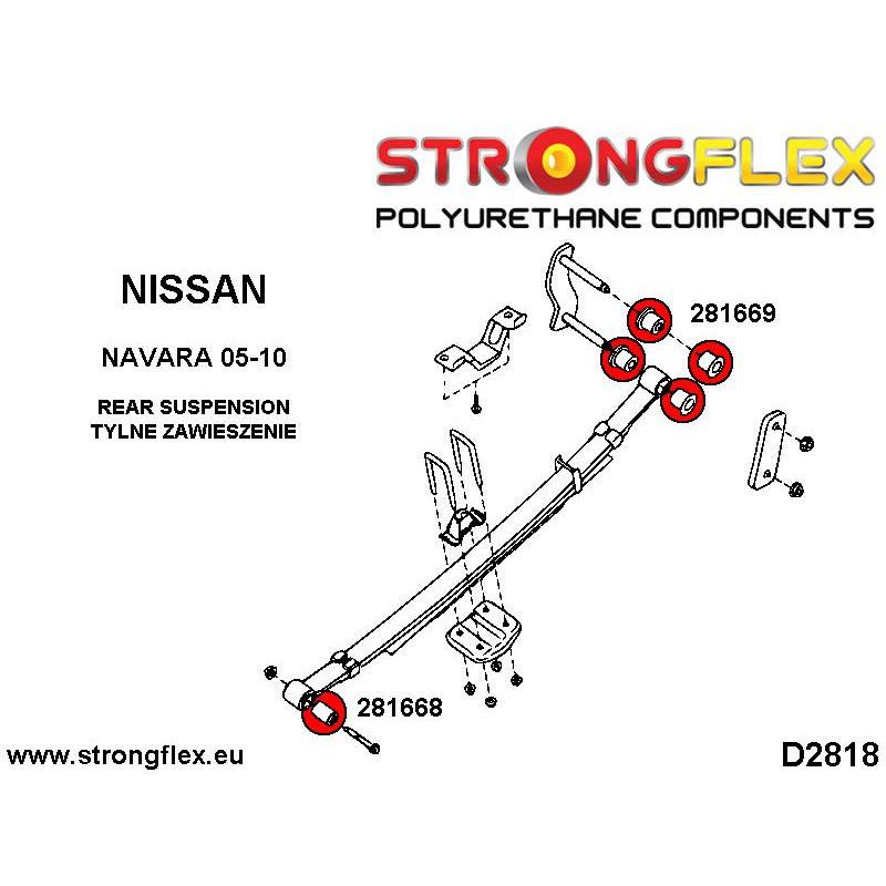 STRONGFLEX|281669A: Buchsen fur hintere Blattfederbugel (Radaufhangung) SPORT Nissan Navara II 04-14 Diagramm Schema:D2818