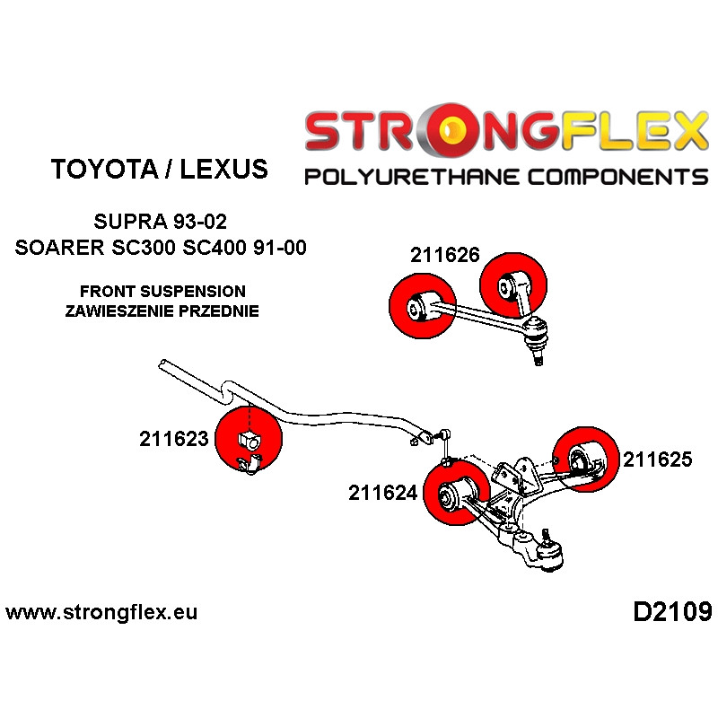 STRONGFLEX|211624A: Front lower wishbone front bush SPORT Toyota Soarer III 91-00 Z30 Supra IV 93-02 A80 diagram scheme:D2109