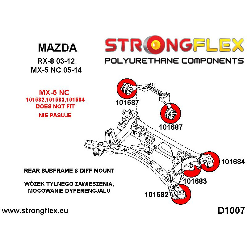 STRONGFLEX|101682A: Hinterachsträger Aufhängung Tonnenlager vordere Buchse SPORT Mazda RX-8 03-12 Diagramm Schema:D1007