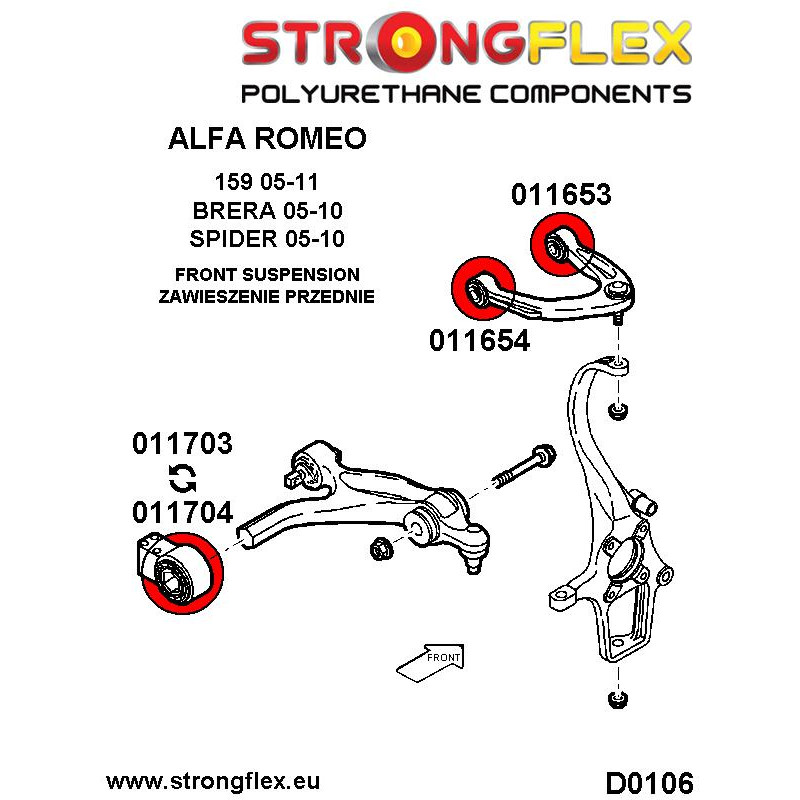 STRONGFLEX|011703A: Front lower arm rear bush 46mm SPORT Alfa Romeo 159 05-11 type 939 Brera 05-10 Spider diagram scheme:D0010