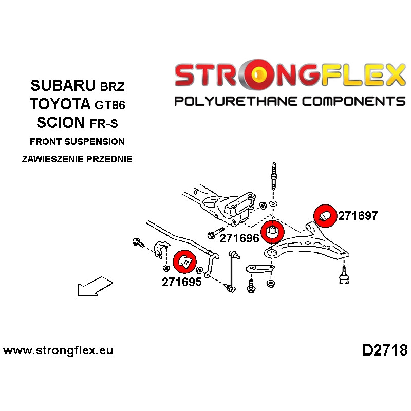 STRONGFLEX|271696A: Front lower arm front bush SPORT Subaru BRZ I 12-21 Toyota GT86/GR86 Scion FR-S 12- II diagram scheme:D2718