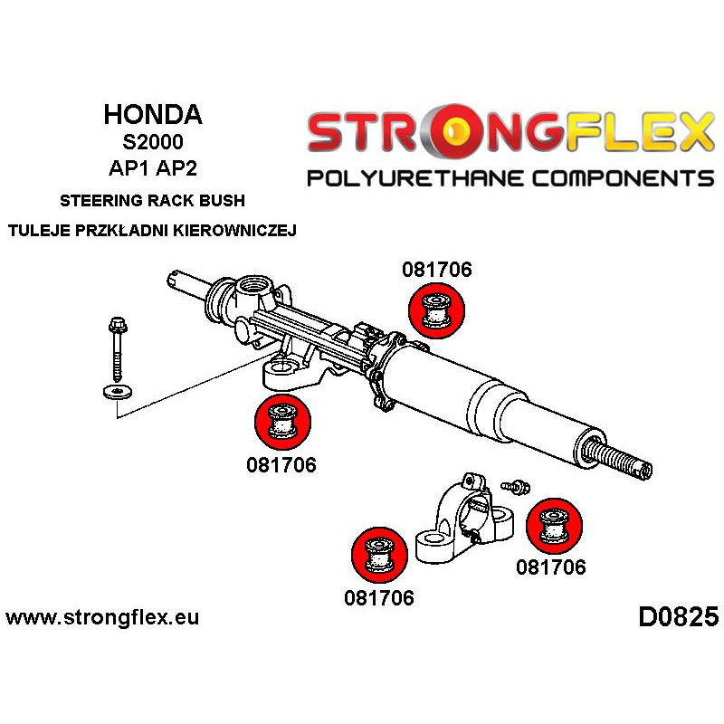 STRONGFLEX|081706A: Steering rack mount bush SPORT Acura TL III 03-08 UA6/UA7 TSX I CL9 Honda Accord VII diagram scheme:D0825