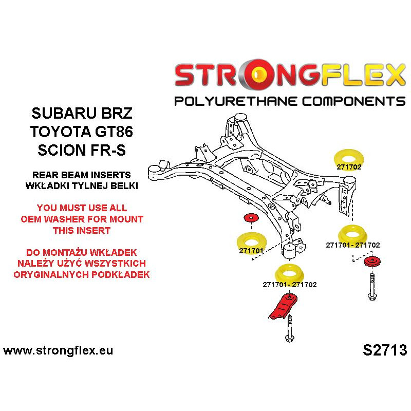 STRONGFLEX|276182A: Rear beam inserts mount kit SPORT Subaru BRZ I 12-21 Toyota GT86/GR86 Scion FR-S 12- II