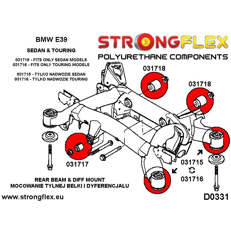 STRONGFLEX|031715A: Buchse vordere und hintere Hinterachsträger/Tonnenlager SPORT BMW Seria 5 IV 95-03 Diagramm Schema:D0331